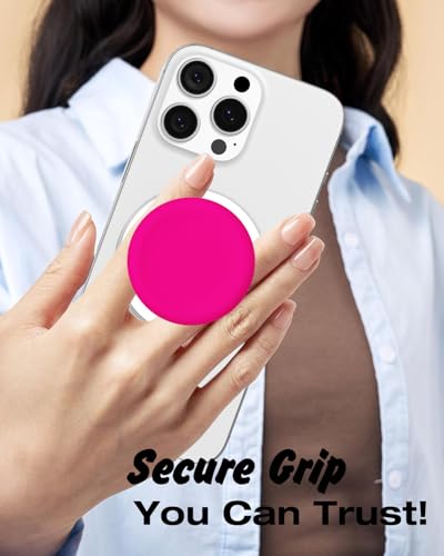Svanove Silicone Magnetic Phone Grip Compatible with Magsafe Phone Grip Holder, Cute Cell Phones Grips Stand Collapsible Kickstand for iPhone Samsung, Slim Thin Matte Soft Rubber TPU, Neon Hot Pink - color: Hot Pink, style: Magnetic