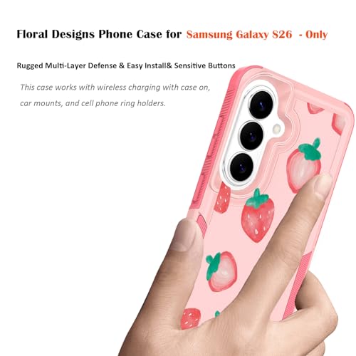 for Samsung Galaxy S26 5G Case: Cute Flowers Floral Design for Girls Women Slim Soft TPU Bumper Shockproof Silicone Cell Phone Cover (Strawberry) - color: Strawberry