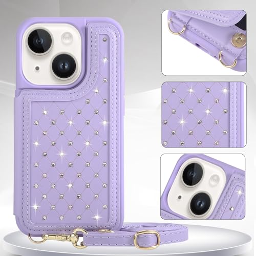 for iPhone 11 Wallet Case with Card Holder Slots and Strap, RFID Blocking Magnetic Flip Folio Cover, Crossbody Purse Protection Case with Kickstand,Purple Diamond - color: Purple Diamond, size: iPhone 11(6.1")