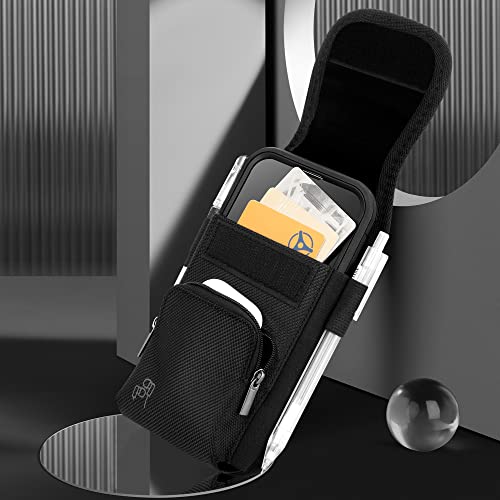 Perilogics Cell Phone Belt Holster,Nylon Phone Pouch with Belt Clip | Belt Pouch with Card Slot, Pen Loops, Zipper Pocket, Fits iPhone 17/16/15/14 Pro Max, 16/15/14 Plus,Hook & Loop Closure
