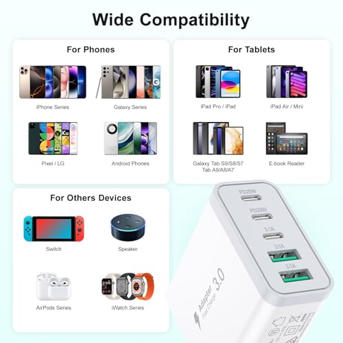 USB C Charger Block, Besgoods Fast Charging Block Multiple Ports 50W USB C and USB A Phone Charger Wall Plug PD Power Adapter 5 Devices for iPhone 17 16 Pro Max 15 14 13 12 iPad Watch Galaxy, 3Pack