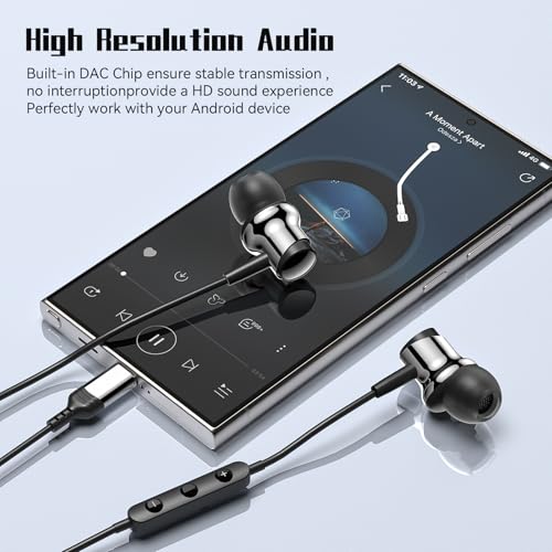 USB C Headphones Wired Earbuds for Samsung Galaxy S26 S25 S24 A57 iPhone 17 - color: Black