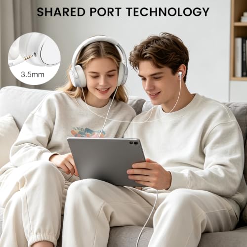 USB C Wired Over-Ear Headphones with Microphone - color: White