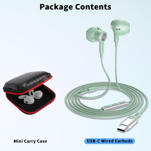 USB C Earbuds Wired Headphone for iPhone 18 Pro Max 17 16 17e,Green - color: Green