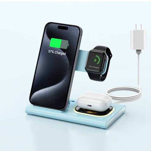 3 in 1 Foldable Charging Station for Apple Wireless Charger - color: Blue