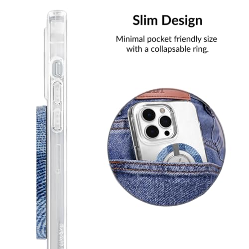 VELVET CAVIAR Compatible with MagSafe Phone Grip - Magnetic Ring Holder with Adjustable Stand - Removable MagSafe Accessories for iPhone 16, 15, 14, 13, 12 (Blue Denim Vibe Checkered) - color: Denim Vibe Checkered