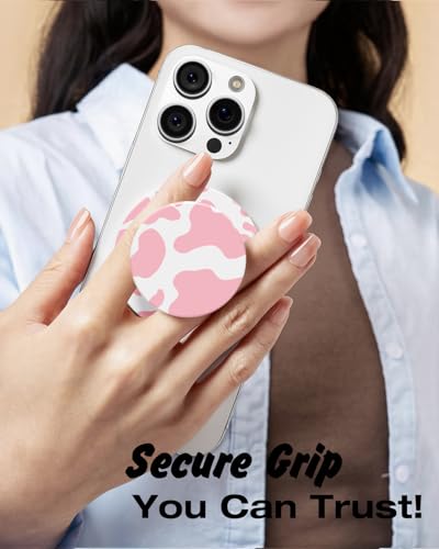 Svanove Magnetic Phone Grip Compatible with Magsafe Phone Grip Holder, Collapsible Cow Print Mag Safe Cellphone Grips Kickstand, Cute Trendy Animal Pattern Stand for iPhone Samsung Android, Pink - color: Cow Pink