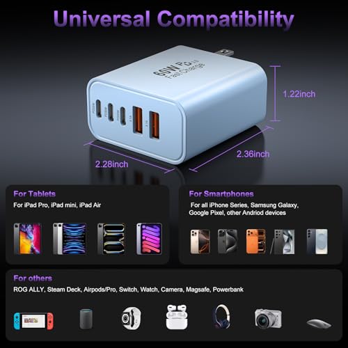 USB C Charger Block Fast Charging,60W Phone Charger USBC Wall Plug Adapter - color: Blue-2Pack