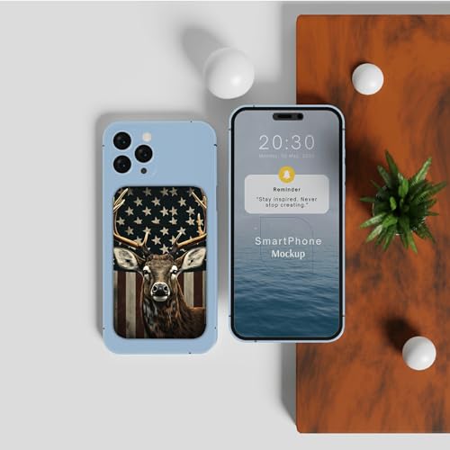 Phone Credit Card Holder Stick on, Phone Case Wallet, Cell Phone Pocket Self Adhesive Stretchy Lycra Stick on Wallet ID Credit Card Case Pouch Sleeve for All Smartphones, American Flag Deer - color: 333