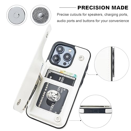 ONETOP for iPhone 15 Pro Wallet Case with Credit Card Holder,White | Kickstand,ID/Cash Holder,Case Wallet with Card Slots,Double Magnetic Clasp,Durable PU Leather Shockproof Cover for Women Men - color: White