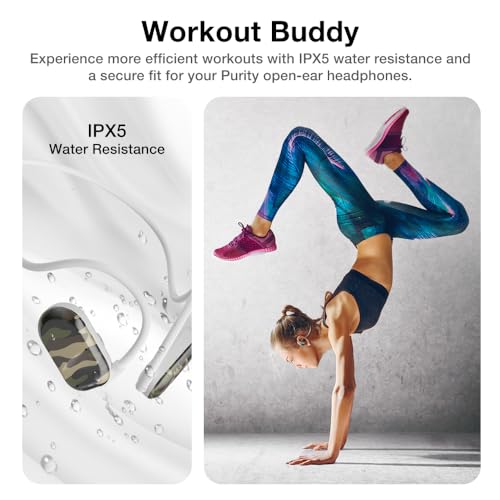 Purity Air Open Ear Headphones - True Air Conduction Wireless Bluetooth Open Ear Earbuds with Dual Mic for iPhone/Android - Secured Long Wearing Comfort, Sports Sweat Resistant (JECE162) - color: Jungle Camouflage