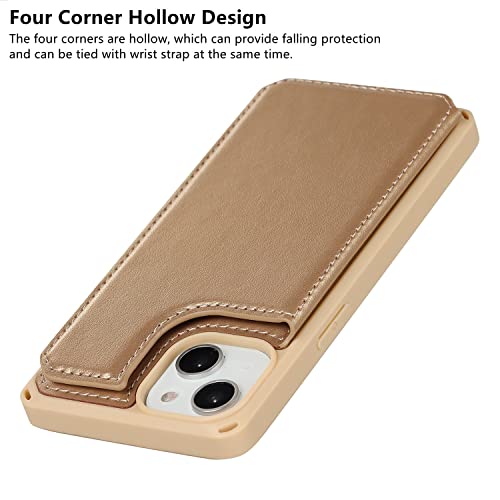 iCoverCase Compatible with iPhone 14 Wallet Phone Case with Card Holder for Women, RFID Blocking Embossed PU Leather Wrist Strap Case 6.1 Inch (Macaron Gold) - color: P-Gold