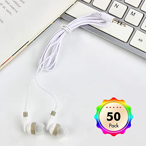 CN-Outlet Bulk Earbuds Headphones 50 Pack, Wholesale Disposable Earphones for Schools Classroom Students Kids Children (White) - color: White