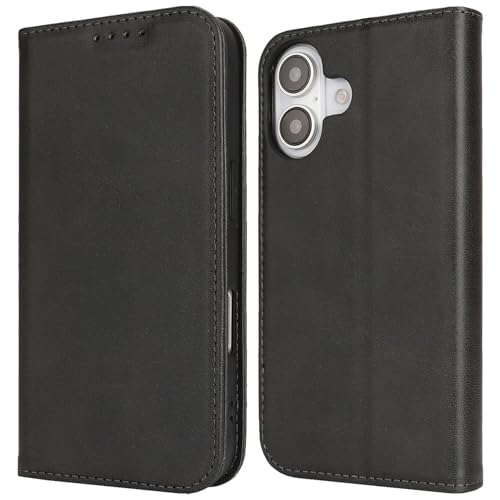 Wallet Case for iPhone 16,Premium PU Leather Flip Folio Case with Card Slot,Stand Holder and Magnetic Closure TPU Shockproof Interior Protective Case,6.1 Inch,Black | Premium PU Leather, Flip Folio Purse Case, with Card Slot, Stand Holder,Magnetic Closure