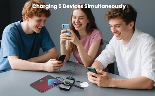 Portable Charger for iPhone, 40800mAh Power Bank with Built-in Cables & AC Wall Plug, All in One 5 Outputs USB C Fast Charging External Battery Pack for iPhone 17/16/15/14, Android, Travel Essential - color: Black