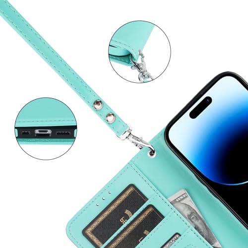 Bocasal Detachable Wallet Case Card Holder for iPhone 14 Pro, Light Blue | RFID Blocking Kickstand Card Slots Holder PU Leather Magnetic Shockproof Wrist Strap Removable Flip Protective Cover 6.1 inch - color: Light Blue