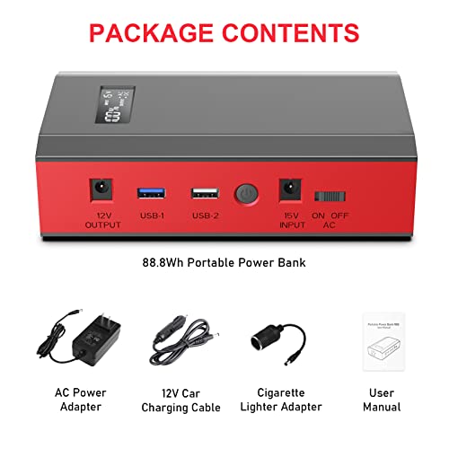 Portable Power Bank with AC Outlet, 65W 110V Portable Laptop Charger Backup - color: Red Grey