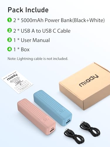 Miady 2-Pack Small Portable Charger 5000mAh Power Bank Travel Battery Pack - color: Cream Blue+ Pink