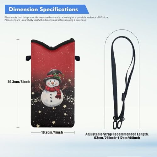 Christmas Snowman Print Men Women Neoprene Phone Sleeve Pouch Case Bag with Crossbody Strap/Neck Lanyard for Phone Up to 8 inch - color: Christmas Snowman Print