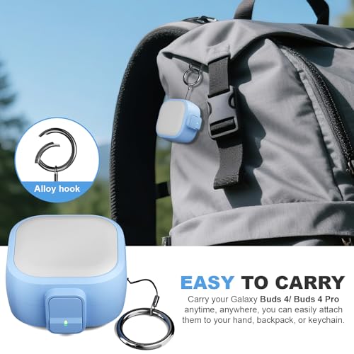 for Samsung Galaxy Buds 4 Pro/Buds 4 Case (2026) with Secure Safety Lock Clip,Shockproof Scratch-Resistant Hybrid PC+TPU Soft Shell Protective Cover Accessories with Carabiner&Cleaning Pen(Light Blue) - color: Light Blue Edge-Grey