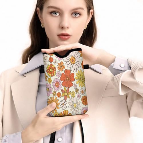 Universal Phone Sleeve Pouch with Crossbody Strap 7.6 X 4.3 Inches Shockproof Water Resistant Mobile Protection Bag-Colorful Flower Neoprene Phone Pouch Bag - color: Colorful Flower-Phone Pouch