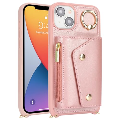 Lipvina Crossbody Wallet Case for iPhone 13,Rose Gold - color: 06-Rose Gold, size: iPhone 13 6.1"