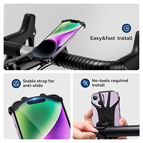 VUP Bike Phone Mount, Universal Bike Cell Phone Holder, 360° Rotatable, Silicone Bicycle Phone Mount Compatible with iPhone 15/14/13/Pro Max/Pro/mini/12/11/Xs/Max/Xr/X/7/8/Plus, 4.0''~6.7'' Cellphones