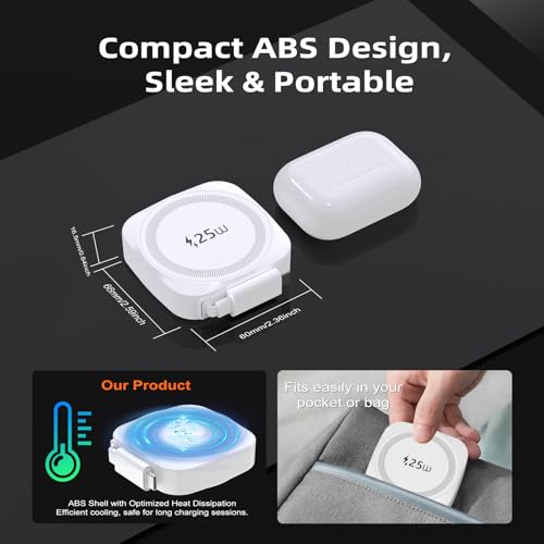 25W Magnetic Qi Fast Wireless Charging Pad, Slim Portable Wireless Charger with 0.7m Retractable USB-C Cable for iPhone, Samsung, Google Pixel, AirPods, 5 Colors(White) - color: White