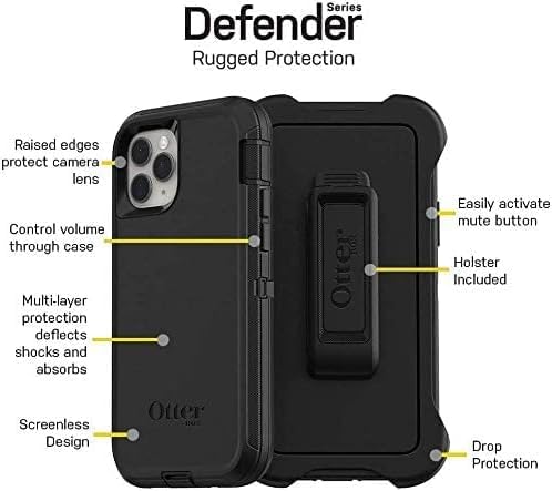 OtterBox 아이폰 11 프로 (전용) - 디펜더 시리즈 케이스 - 블랙 - 견고하고 내구성 - 포트 보호 - 홀스터 클립 포함
