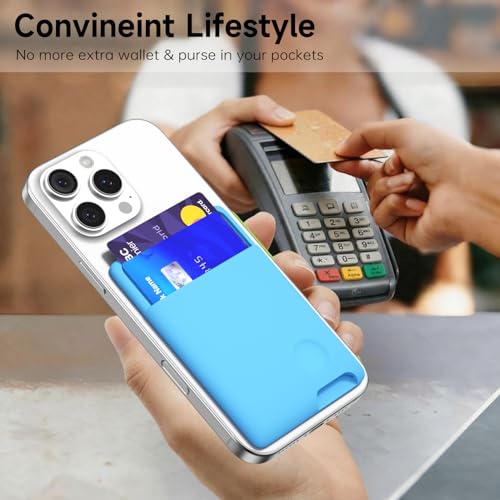 oakxco Phone Wallet Stick On, Secure Phone Card Holder Silicone, Adhesive Pocket Sleeve ID Credit Card, Slim Thin Card Case for Men Women Cute, Compatible with Apple iPhone Samsung Pixel, Blue - color: Blue