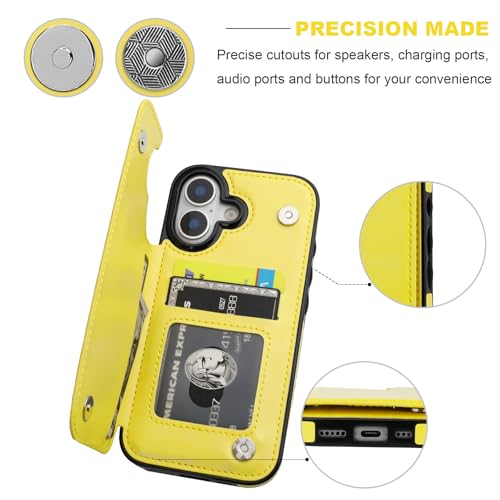 ONETOP for iPhone 17 Wallet Case with Credit Card Holder,Yellow | Kickstand,ID/Cash Holder,Case Wallet with Card Slots,Double Magnetic Clasp,Durable PU Leather Shockproof Cover for Women Men - color: Yellow