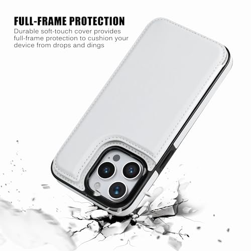 Wallet Case Compatible with iPhone 15 Pro Max(6.7"),Slim Protective case with Card Holder with 1 Screen Protective Glass,Premium PU Leather Kickstand Card Slots Case-White - color: White
