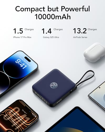 VRURC Portable Charger with Built-in 4 Cables, 22.5W Fast Charging - color: Navy Blue