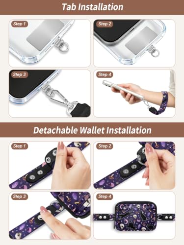 Clip and Go Strap for Phone with Wallet Crossbody Lanyard Goth Cat - color: Cats Skull