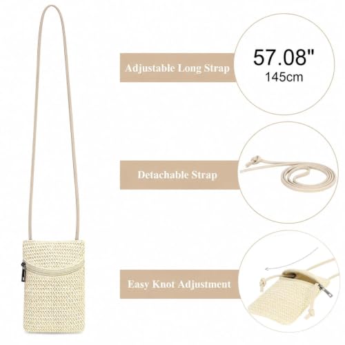 Small Crossbody Women Cell Phone Purse Wallet Bag With Shoulder Strap - color: Beige/Straw