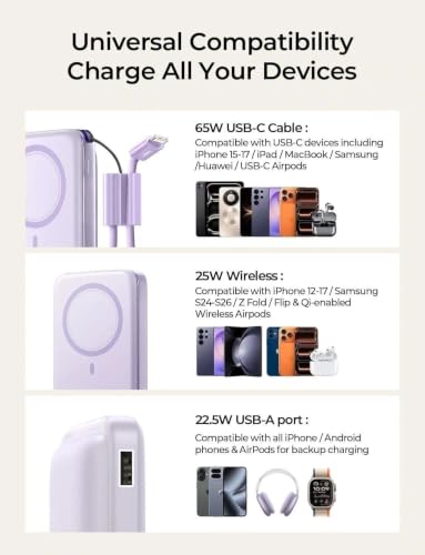 LISEN Magnetic Portable Charger Power Bank for iPhone 10000mAh - color: Soft Violet