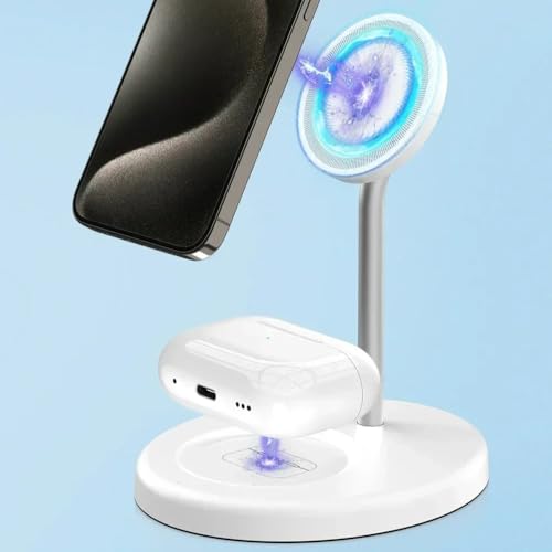 2-in-1 Wireless Charging Stantion 15W Fast Magnetic Wireless Charger Stand for iPhone 17 16 15 14 13 12 AirPods 4/3 Pro for MagSafe (Black)