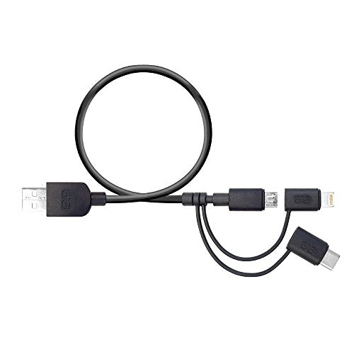 PureGear 3-in-1 Charge-Sync Cable with Lightning, USB-C, and Micro USB Adapter - Black 9"
