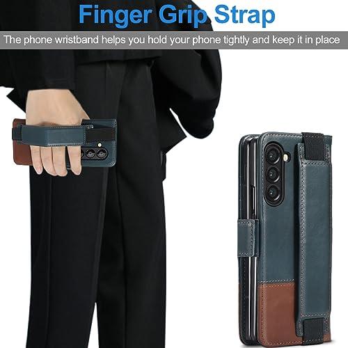 KEZiHOME Genuine Leather Wallet Case for Samsung Galaxy Z Fold 6 - color: Navy Blue Brown, size: Galaxy Z Fold 6 Case