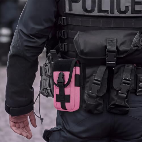 Tactical Molle Pouch Compact Utility EDC Waist Pack Phone Holster with Card Slots for 4.7"-6.9" Phone - color: Hot Pink