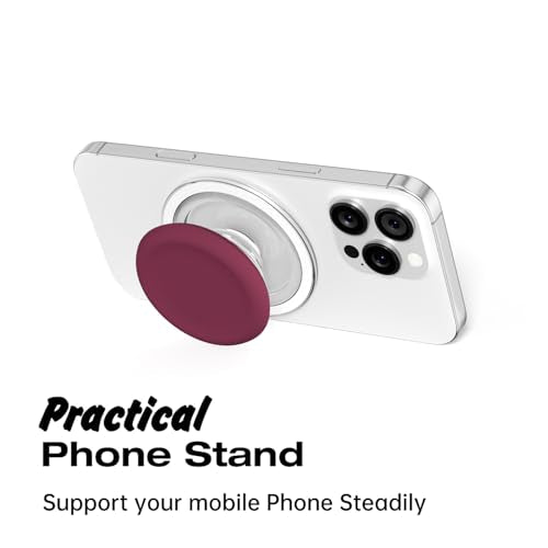 Svanove Silicone Magnetic Phone Grip Compatible with Magsafe Phone Grip Holder, Cute Cell Phones Grips Stand Collapsible Kickstand for iPhone Samsung, Slim Thin Matte Soft Rubber TPU, Burgundy Maroon - color: Burgundy, style: Magnetic