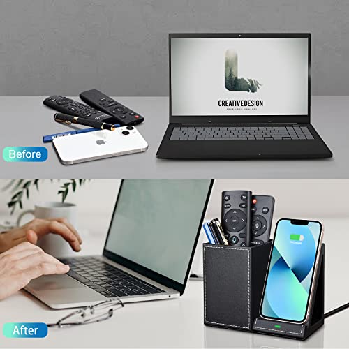 Wireless Charger with Desk Organizer, Wireless Charging Station for iPhone 13/13 Pro Max/13 Pro/12 Series/11/XS Max/XR/X/8Plus/SE 2, Wireless Charging Stand with Leather… (Black S) - color: Black S