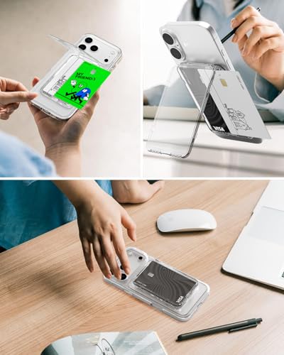 Miimall Clear for MagSafe Wallet with Stand, 2-Card Holder for iPhone 18/17/16/15/14 Pro Max Plus Air, Pixel 11/10 Series, Ultra Thin Slim Strong Magnetic Phone Wallet Stick for iPhone Transparent