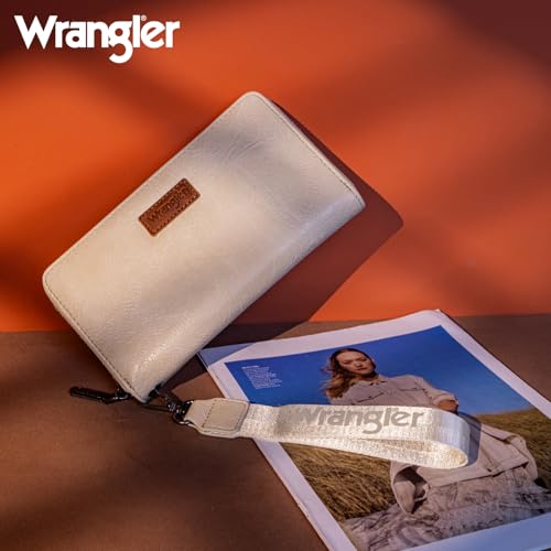 Wrangler Womens Wallet Wristlet Long Purse Designer Clutch Large Capacity Credit Card Holder for Women Men - color: A-Tan