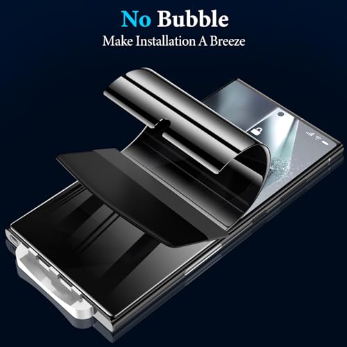 LYWHL for Samsung Galaxy S24 Ultra Privacy Screen Protector, Fingerprint Unlock & Sensitive Touch, 2 Pack Anti-Spy Flexible Film + 1 Set Individual Aluminum Metal Camera Lens Protector - Black - size: Samsung Galaxy S24 Ultra