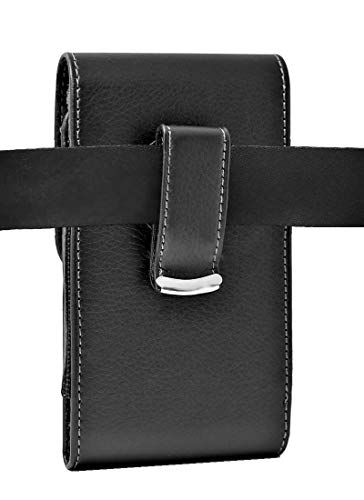 Vertical Holster Compatible with Samsung Galaxy S7, S6 or S5, a Leather Carrying Case with Belt Loops and Clip, Fits the Phone with a Silicone or Thin Case On. Plus a Stylus Pen - color: Black Vertical Leather Small Case