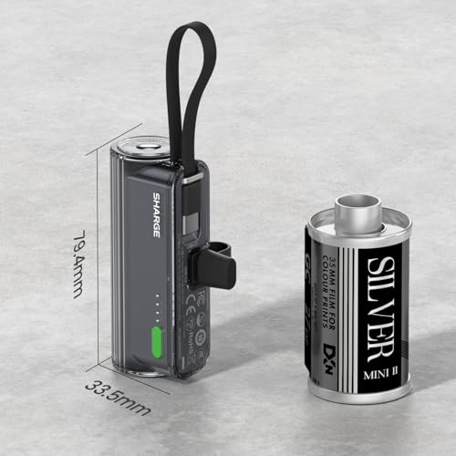 Mini Power Bank 5000mAh for iPhone, 22.5W Built-in Cable Portable Charger - color: Black