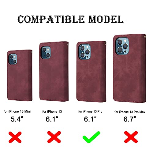 RANYOK Wallet Case Compatible with iPhone 13 Pro (6.1 inch), Premium PU Leather Zipper Flip Folio Wallet RFID Blocking with Wrist Strap Magnetic Closure Built-in Kickstand Protective Case (Black) - color: Black