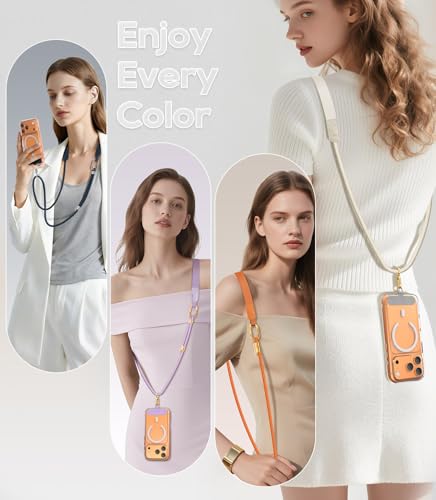 Phone Lanyard Crossbody with Phone Tabs, Adjustable Cellphone Lanyard with Skin-Friendly Neckband and Metal Carabiner - color: Orange