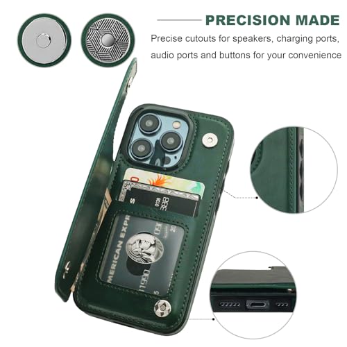ONETOP for iPhone 15 Pro Wallet Case with Credit Card Holder,Green | Kickstand,ID/Cash Holder,Case Wallet with Card Slots,Double Magnetic Clasp,Durable PU Leather Shockproof Cover for Women Men - color: Green